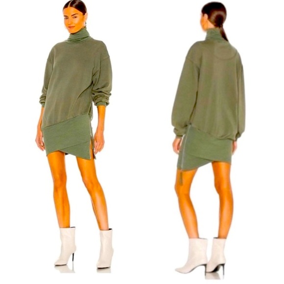 Young Fabulous & Broke YFB Dress Asymmetrical Hem Turtleneck Tunic Sweatshirt L - Picture 1 of 10